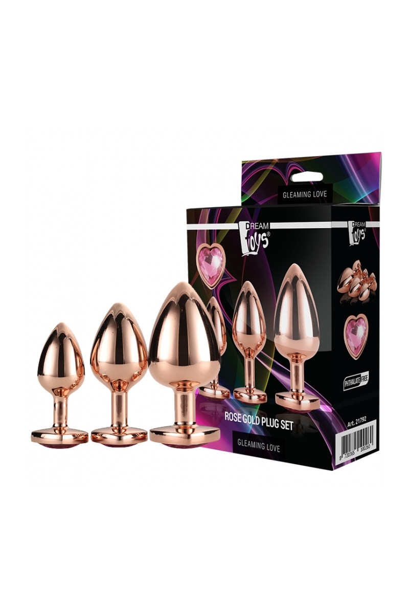 Sexyvirus Boutique Set Of Three Gleaming Love Rose Gold Anal Plugs