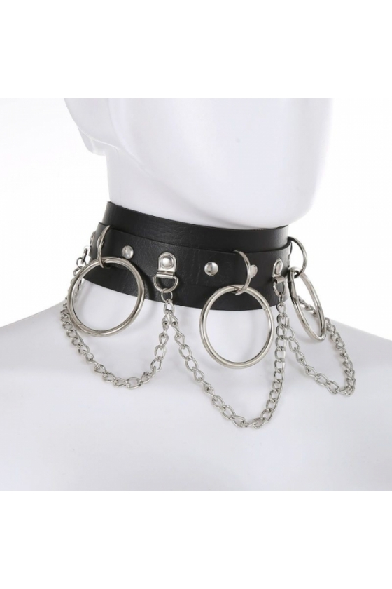 LEASH WITH CHAIN AND METAL HOOPS
