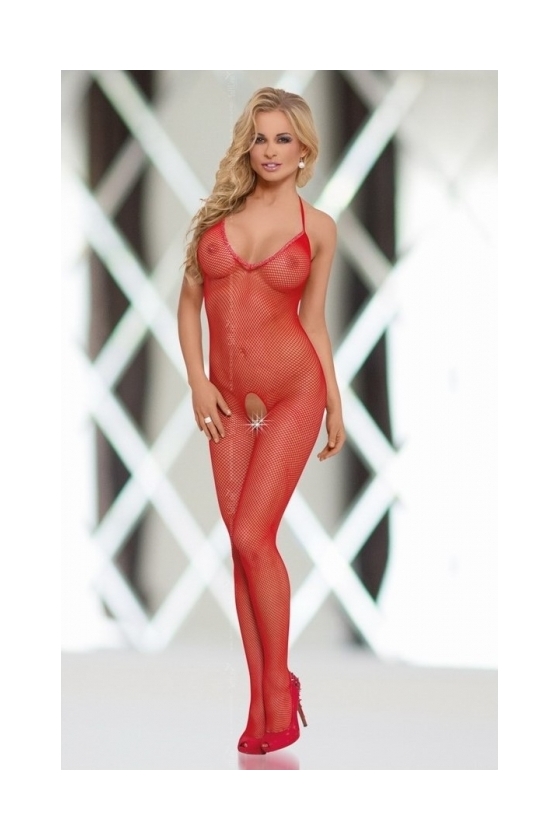 CATSUIT RED FISHNET OS