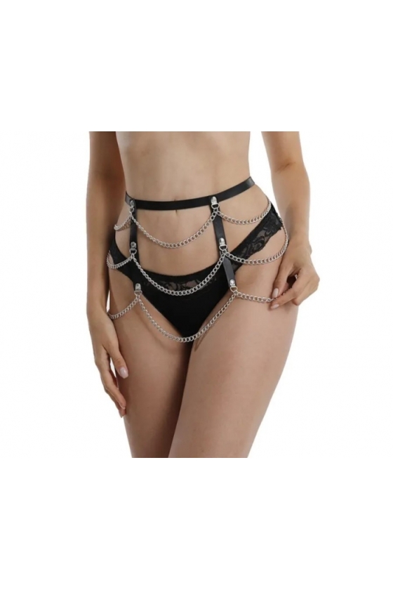 SYSTEM HARNESS BELT WITH CHAINS ECO LEATHER BLACK S-L