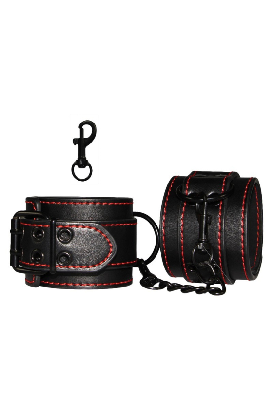 ADJUSTABLE LEG HANDCUFFS ECO LEATHER BLACK/ RED