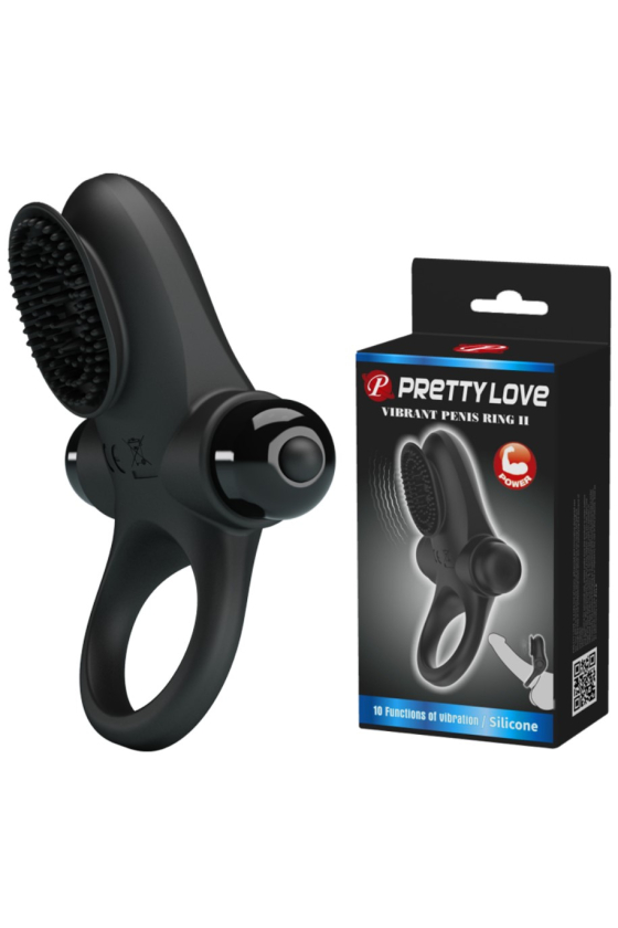 PRETTY LOVE PENIS RING 2, 10 VIBRATION MODES SILICONE BLACK