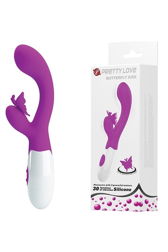 BUTTERFLY KISS RABBIT VIBRATOR 30 VIBRATION MODES SILICONE PURPLE 20 CM