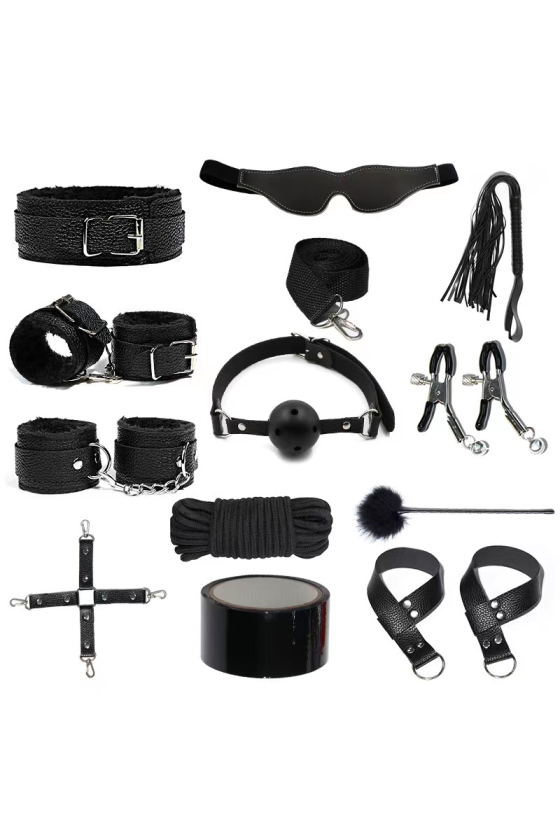 BDSM FETISH ESSENTIALS SET 12 PIECES BLACK