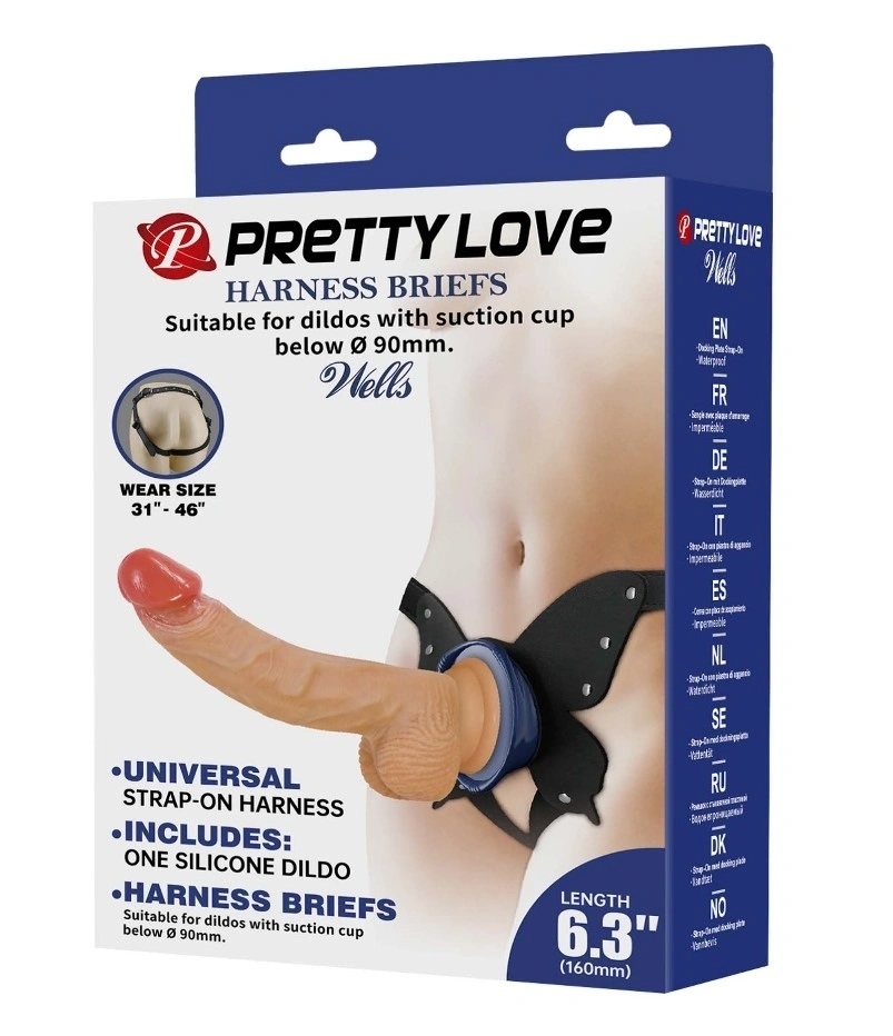 Wells Strap-on Harness Briefs, Suction Cup Attachment, Silicone Dildo, Natural, 20.6 cm