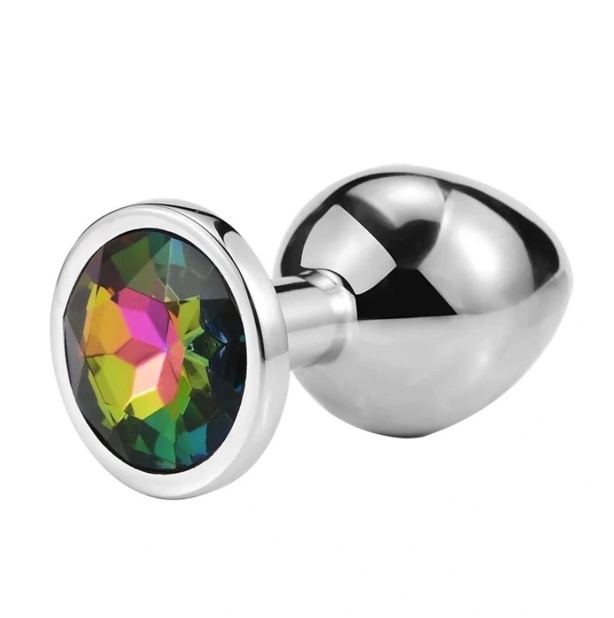 Anal Plug Metallic Buttplug, Medium, Silver/Colorful