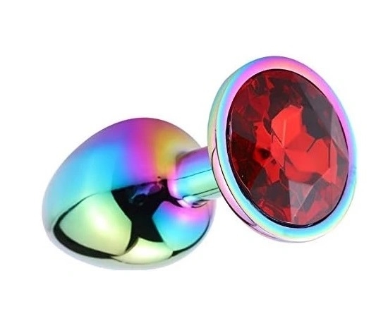 Metal Anal Plug, Medium, Multicolor, Red Stone