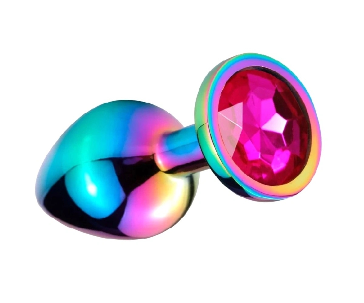 Metal Anal Plug, Medium, Multicolor, Dark Pink Crystal