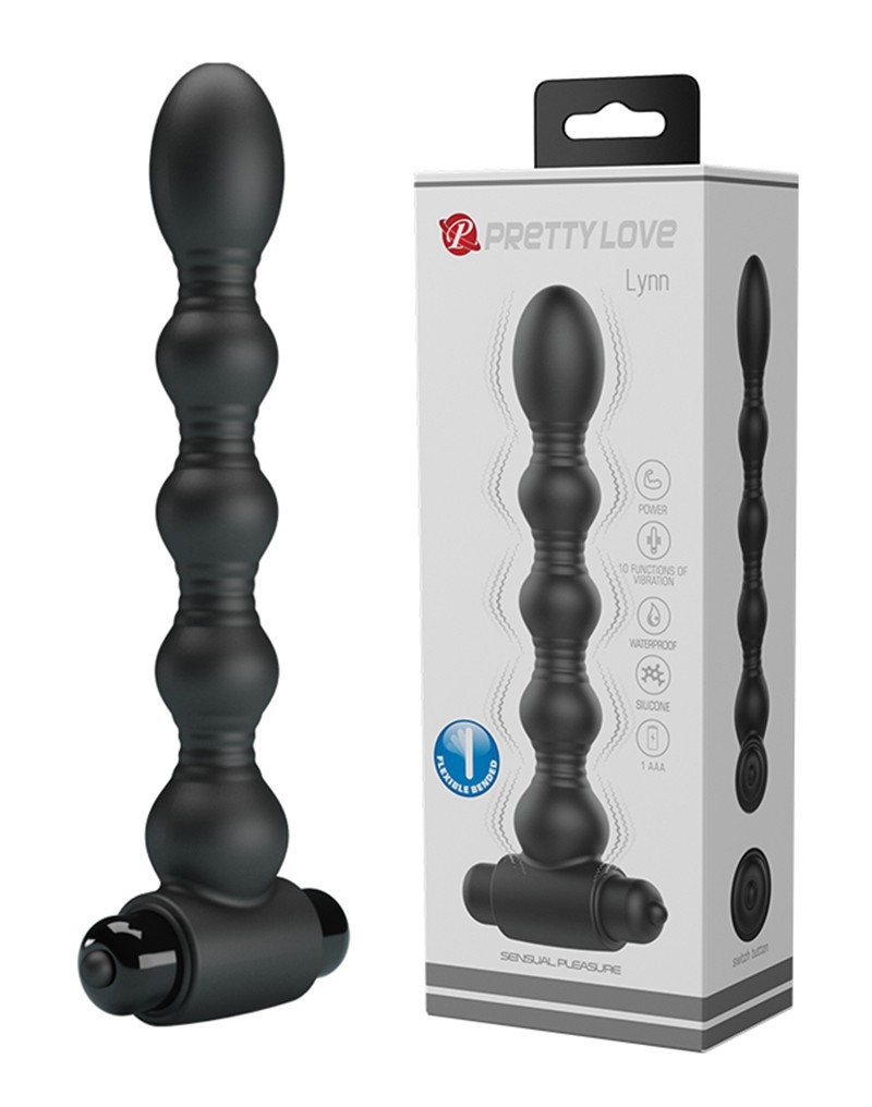Bendable Lynn Anal Stimulator, 10 Vibration Functions, Silicone, Black, 18.2 cm